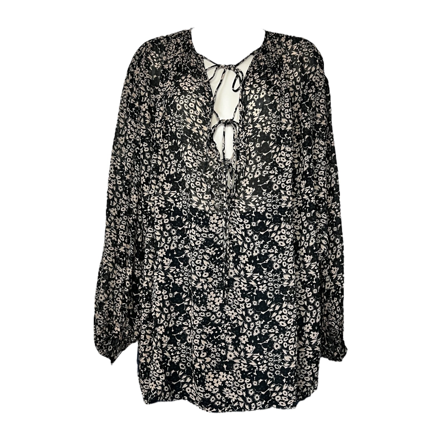 Isabel Marant Étoile Floral Split-Neck Tie Blouse – Oversized Shirt, FR36 (UK8)
