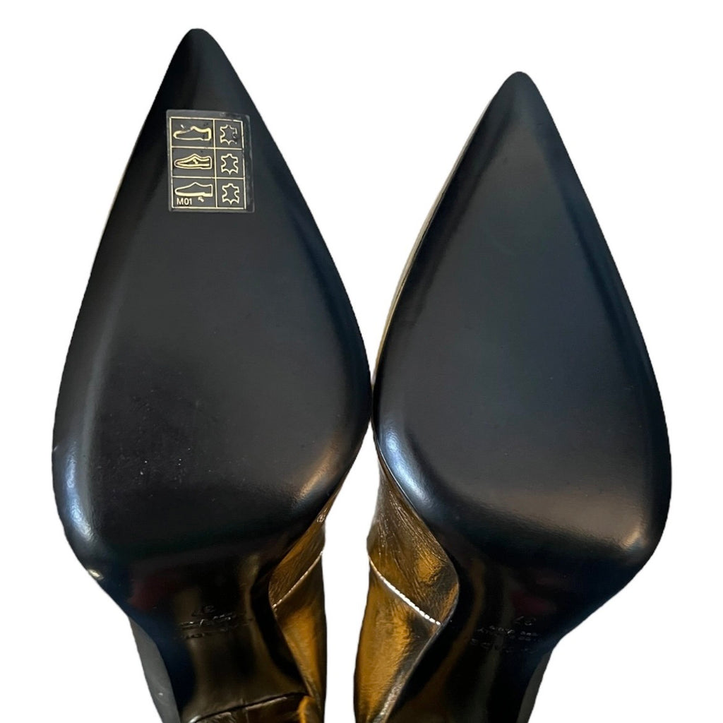 Casadei Gold Metallic Foil Leather Block Heel Pumps – EU 37
