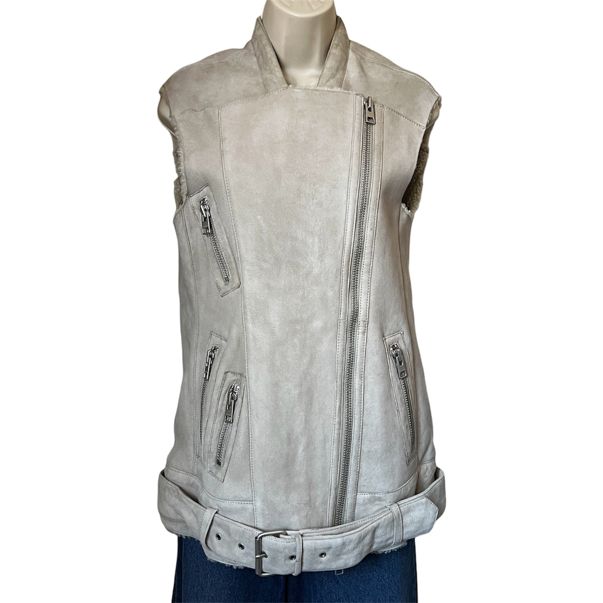 AllSaints Shearling Suede Gilet – Sleeveless Jacket, UK6 – pre-loved