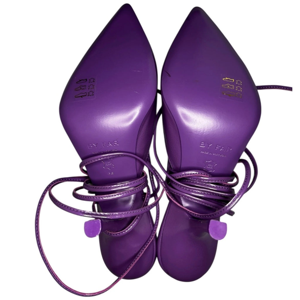 By Far Jen 100mm Purple Leather Lace-Up Pointed Pumps – EU 38