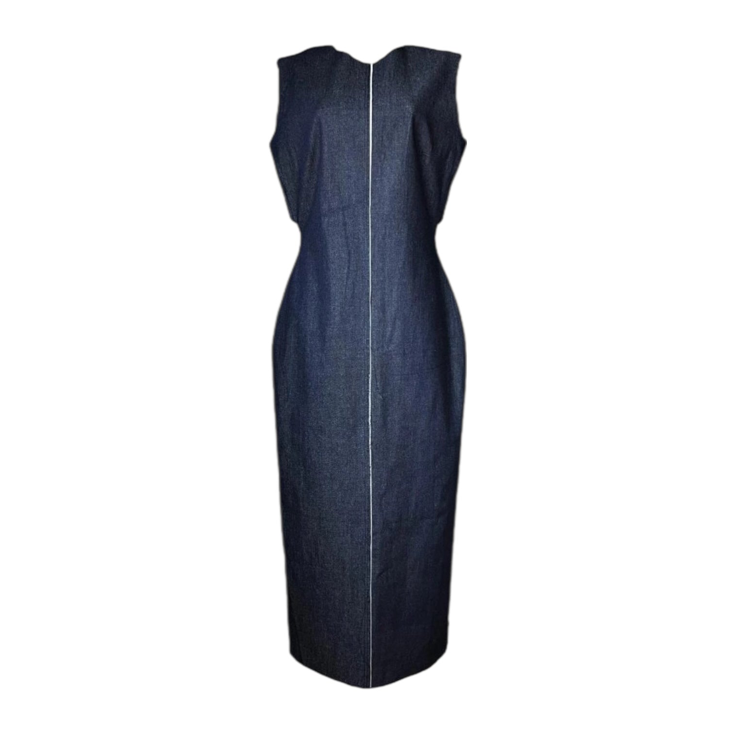 Solace Denim Chambray Midi Dress – Cut-Out Button Back, UK10 – pre-loved