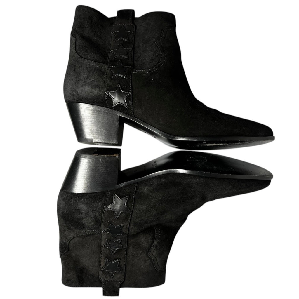 Saint Laurent Rock 40 Western Ankle Boots Black Suede Star Detail - EU37