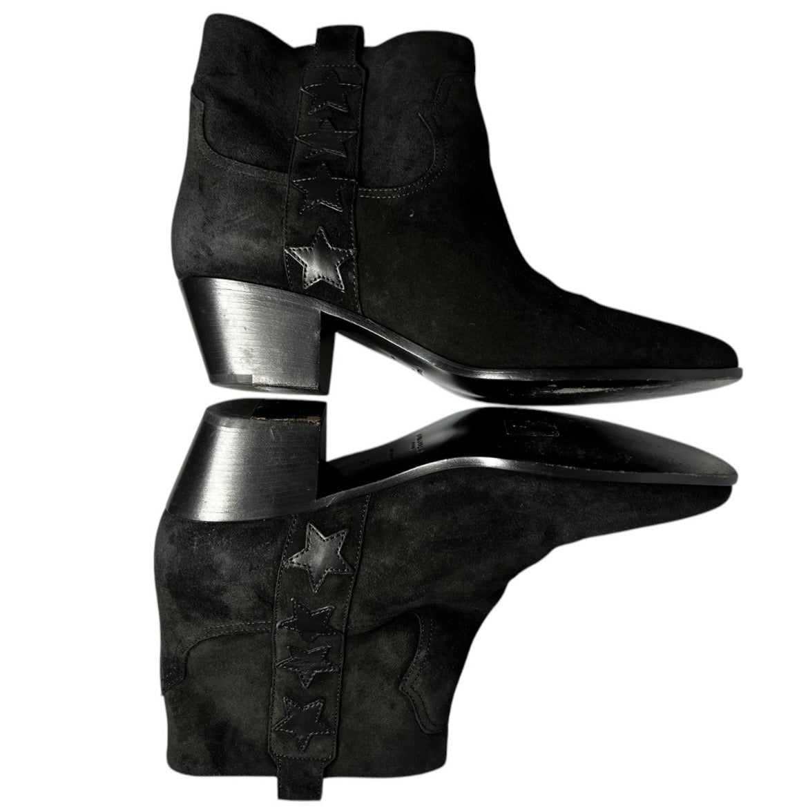 Saint Laurent Rock 40 Western Ankle Boots Black Suede Star Detail - EU37