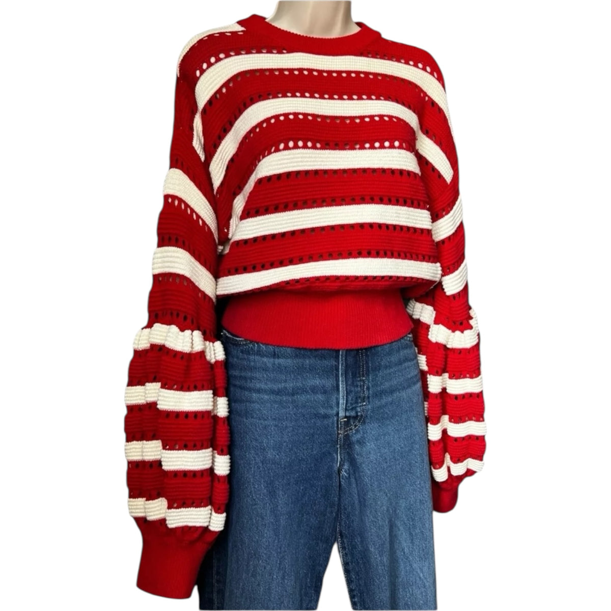 Self-Portrait Open-Knit Puff Sleeve Crop Jumper – L – pre-loved