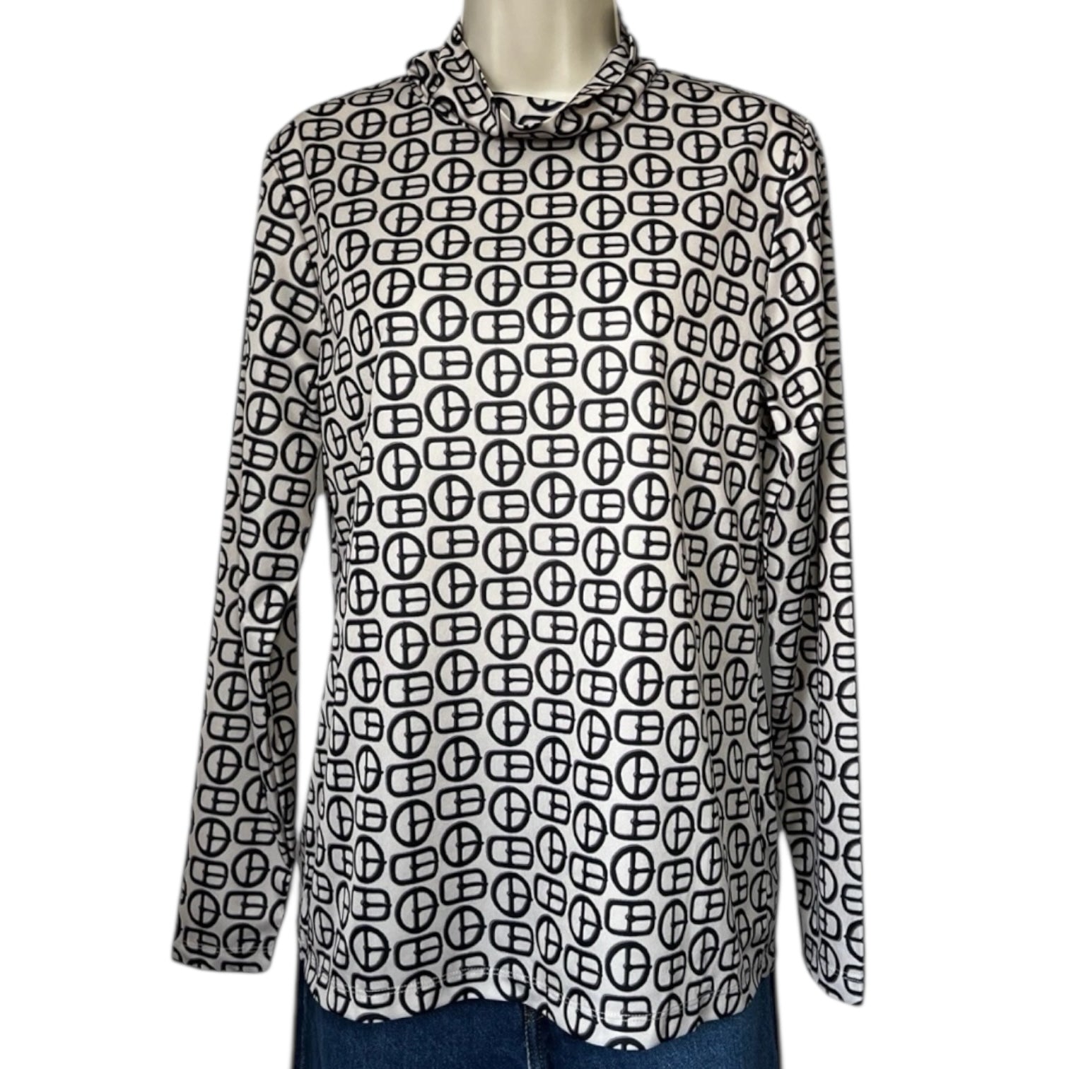 Alexa Chung Buckle Print Roll Neck Long Sleeve Top - L – pre-loved