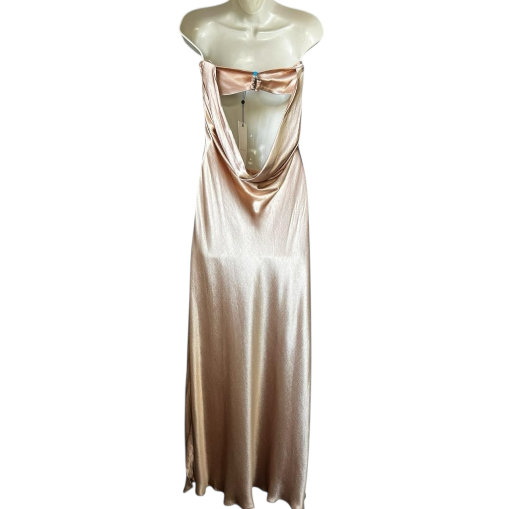 Bec + Bridge Moon Dance Strapless Bias-Cut Maxi Dress – Rose Gold, UK12 – pre-loved