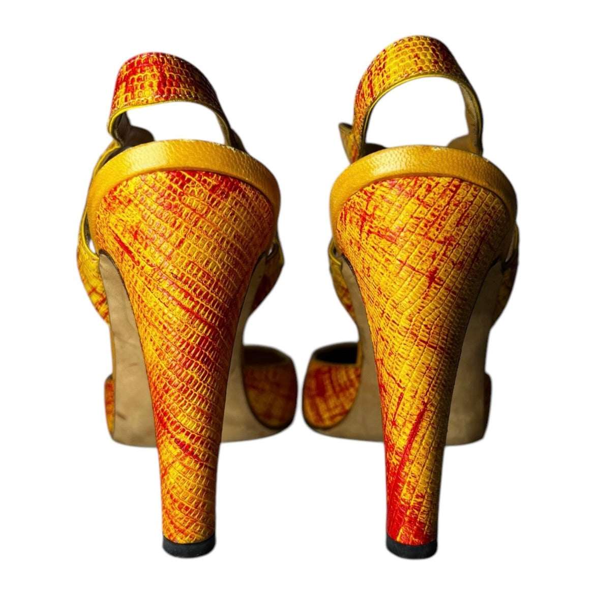 Vintage Manolo Blahnik Cut-Out Leather Heels – Yellow & Red, IT 39.5