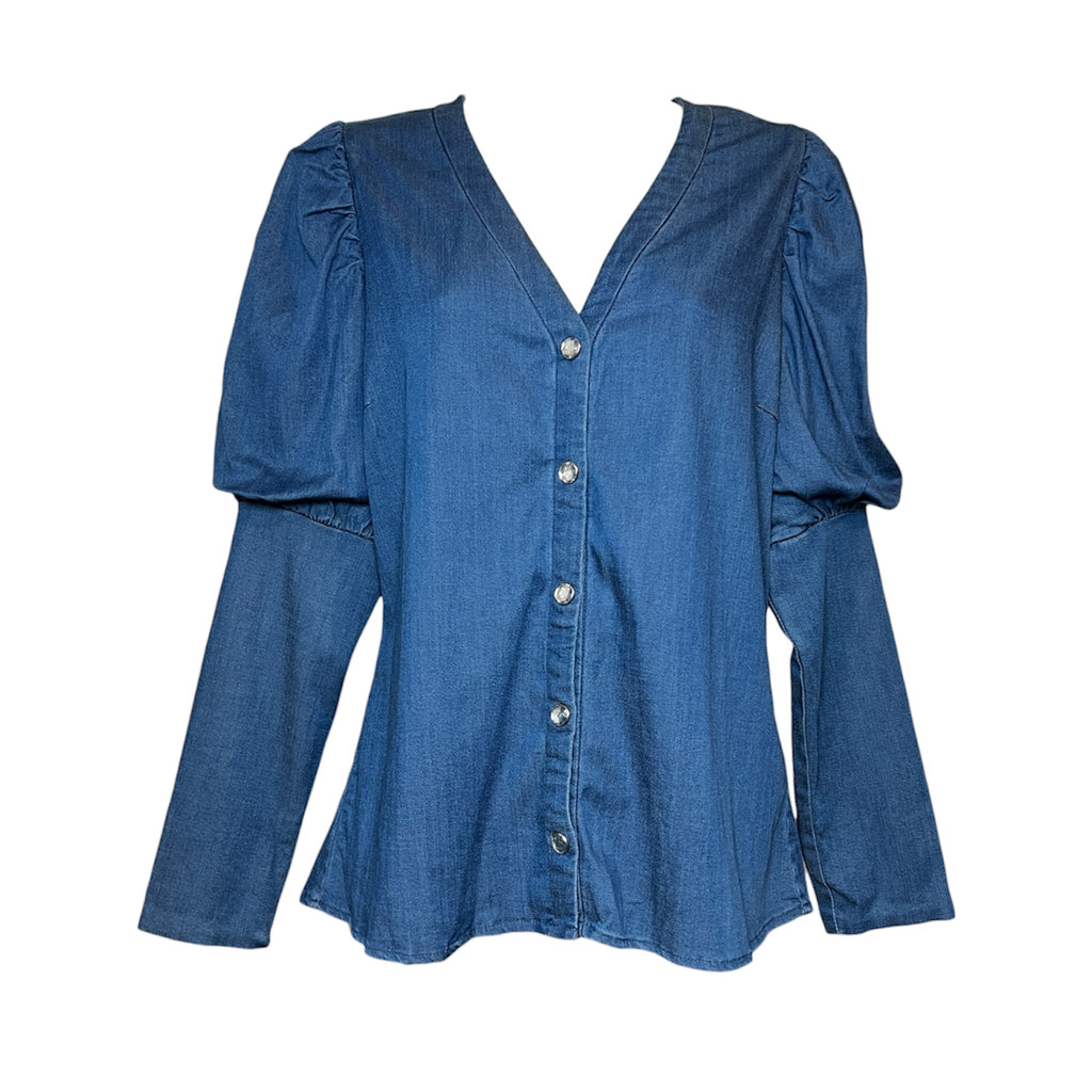 Cras Copenhagen Chambray Embellished Blouse – Size 38 (M) – pre-loved