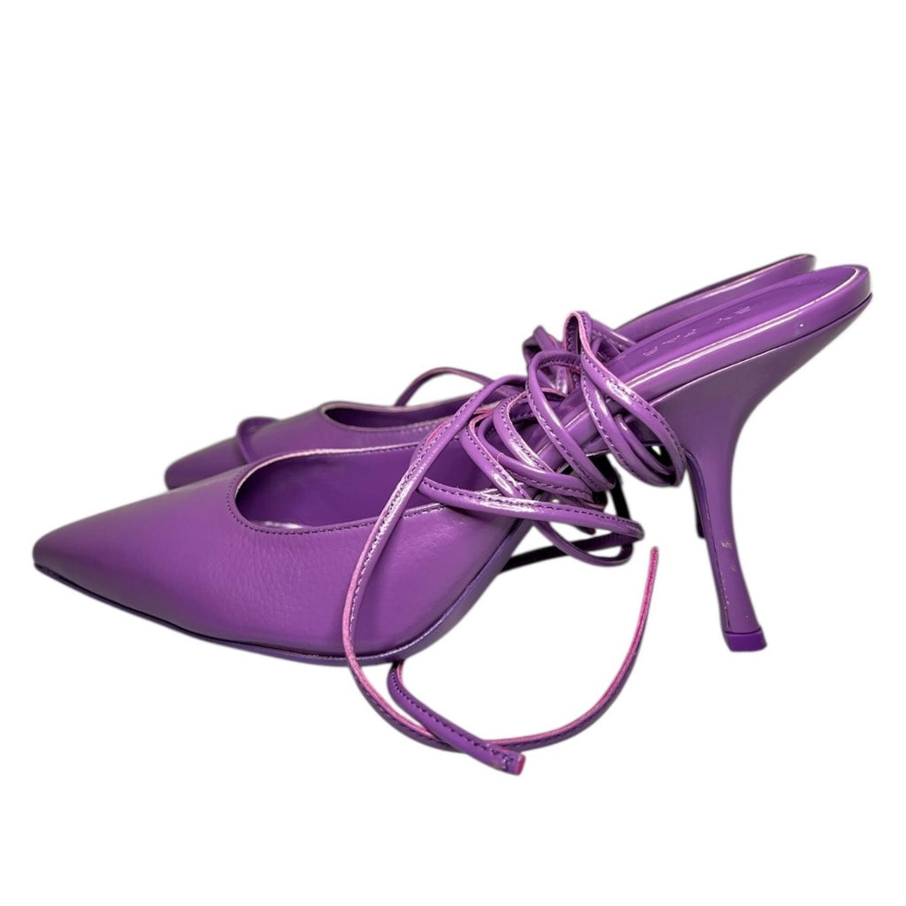 By Far Jen 100mm Purple Leather Lace-Up Pointed Pumps – EU 38