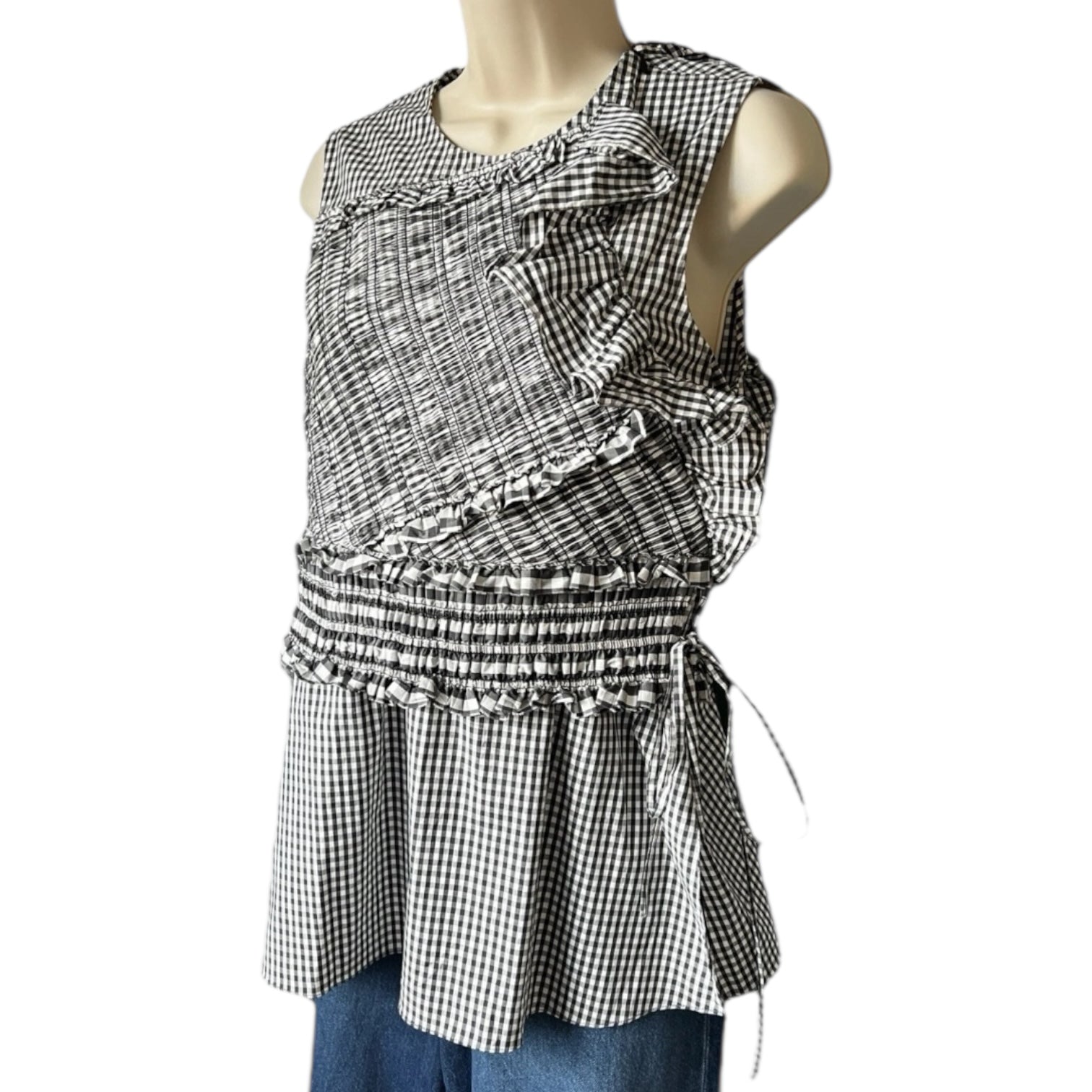 3.1 Phillip Lim Gingham Ruffle Peplum Sleeveless Top – US4 (UK8)