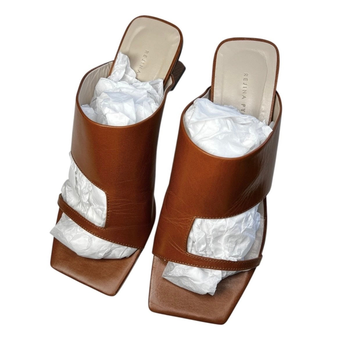 Rejina Pyo Leah Cut-Out Wooden Heel Leather Mules - EU36