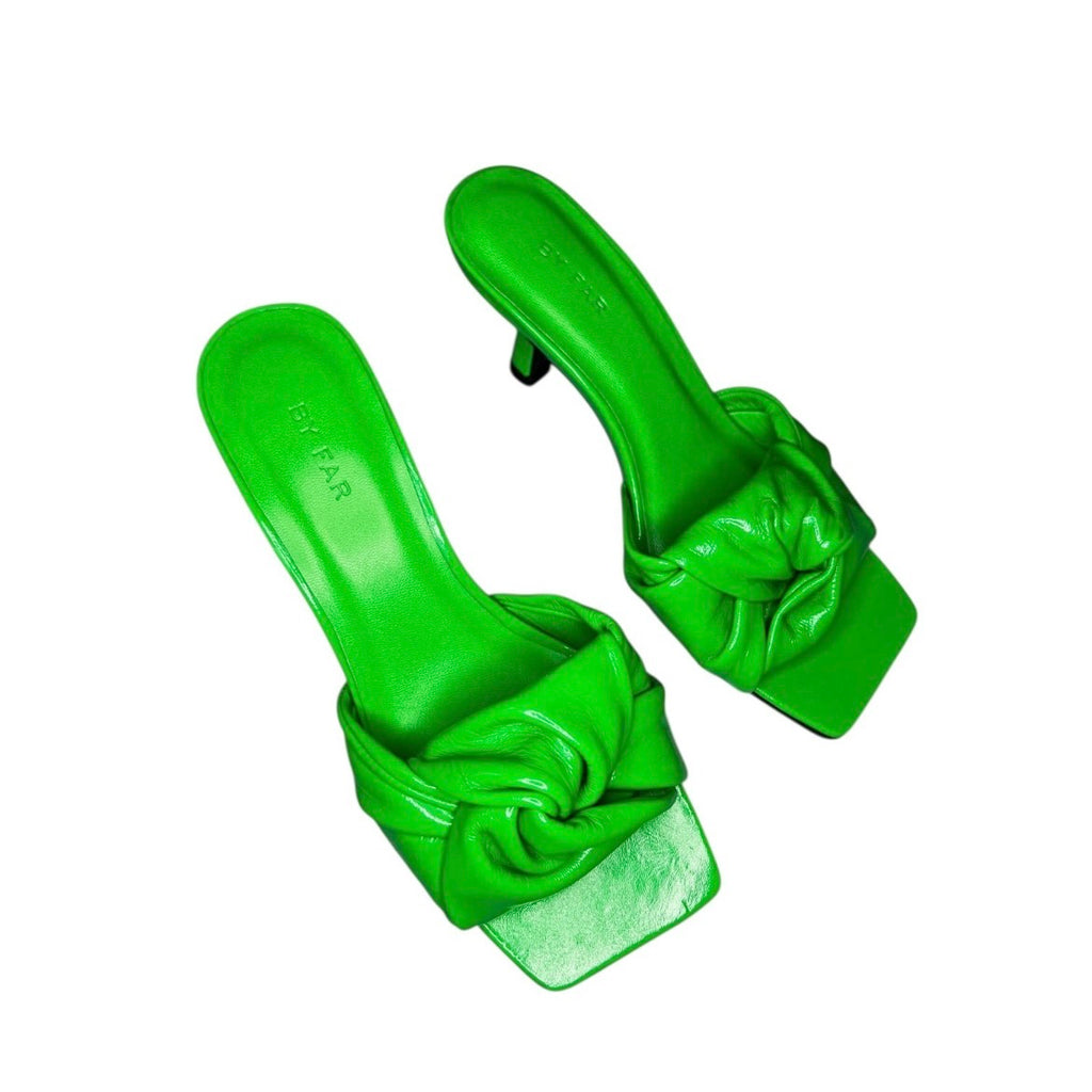 By Far Lana Green Leather Square-Toe Knot Mule Sandals – EU 36