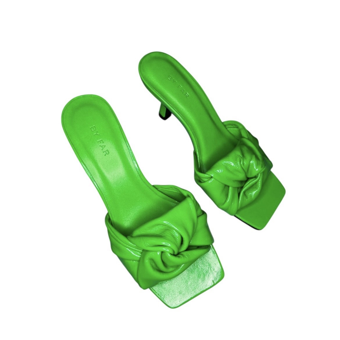 By Far Lana Green Leather Square-Toe Knot Mule Sandals – EU 36