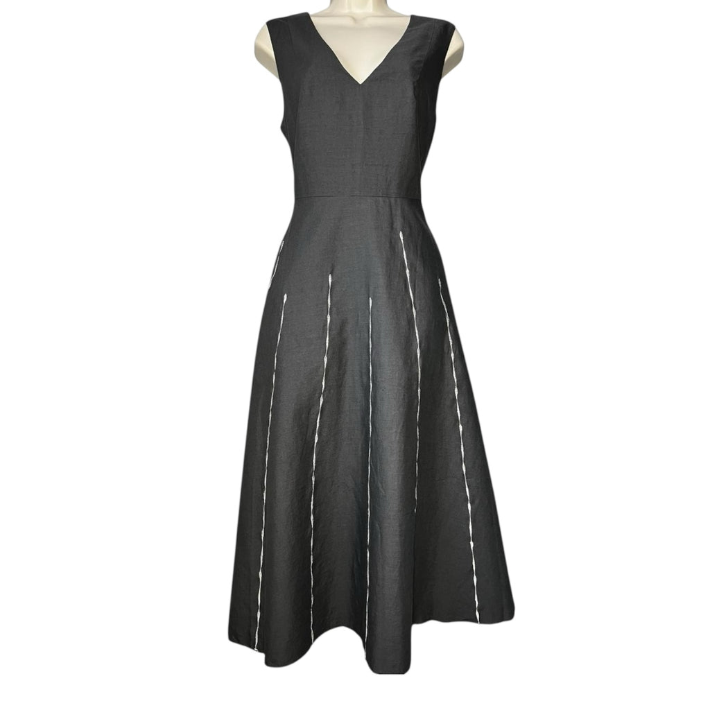 Bottega Veneta Linen Embroidered Midi Dress – Circle Skirt, IT42 (UK10)