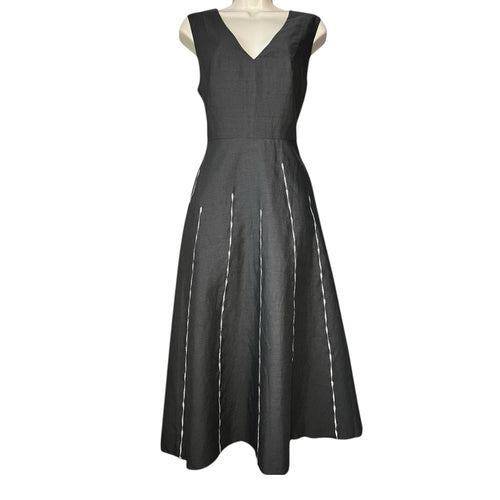 Bottega Veneta Linen Embroidered Midi Dress – Circle Skirt, IT42 (UK10) – pre-loved
