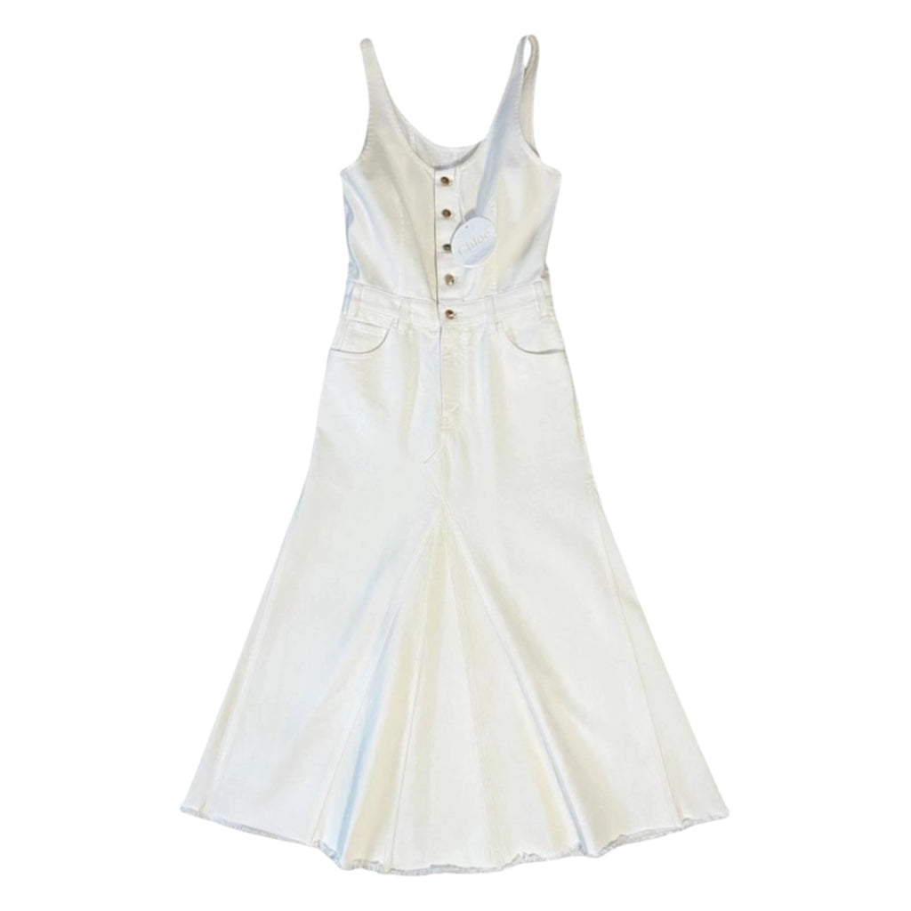 Chloé Denim Paneled Frayed Hem Maxi Dress – FR36 (UK8) – pre-loved