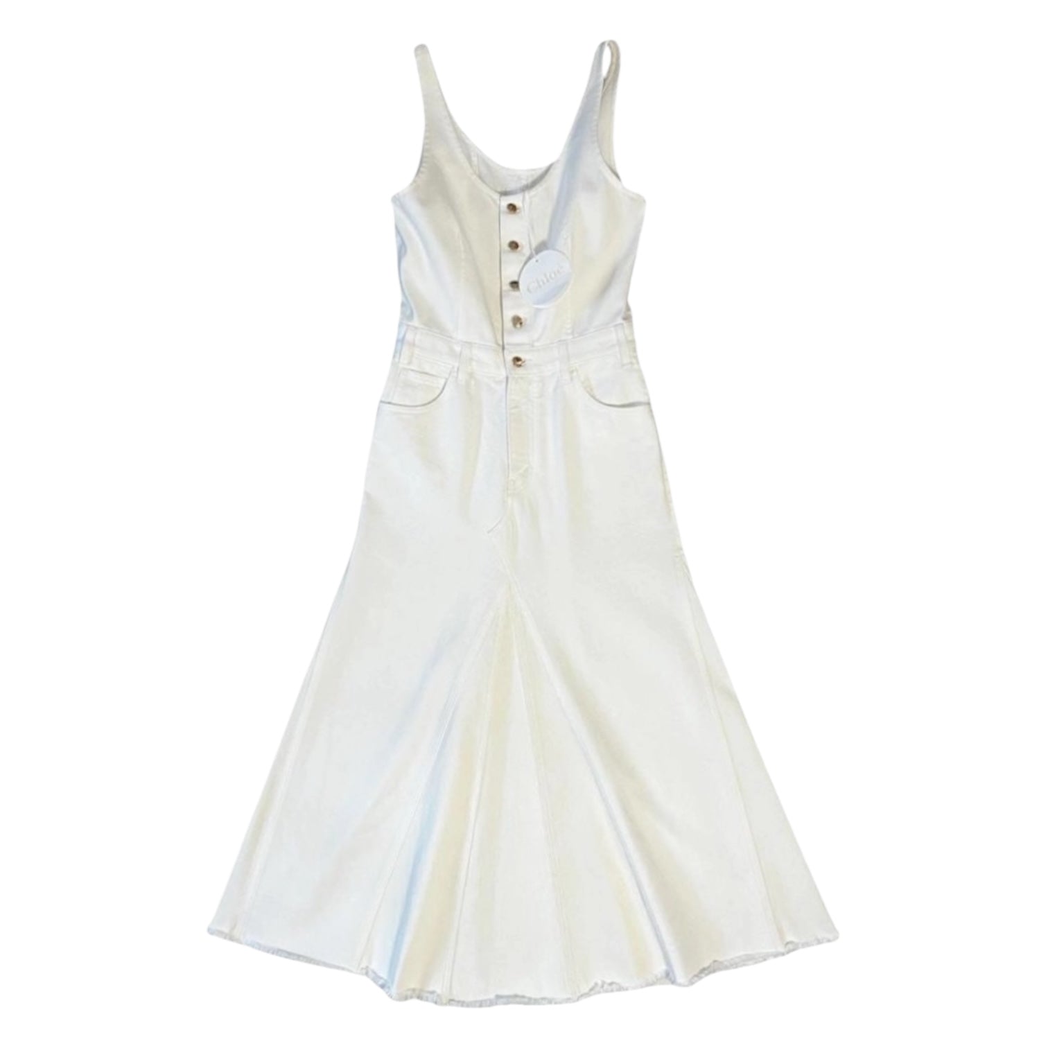 Chloé Denim Paneled Frayed Hem Maxi Dress – FR36 (UK8) – pre-loved