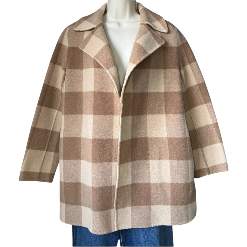 Theory Double-Faced Wool Check Overlay Open Coat – Oversized, P/XS – pre-loved