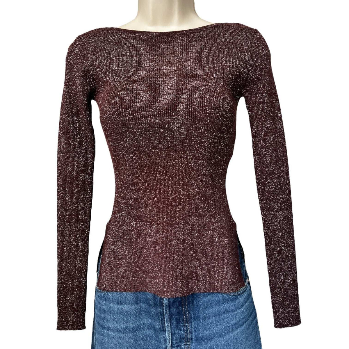 MaxMara Favella Ribbed Knit Jumper – Metallic Thread, XS – pre-loved
