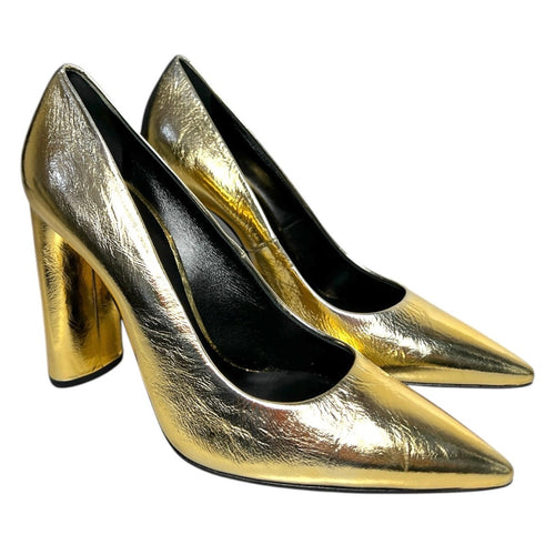 Casadei Gold Metallic Foil Leather Block Heel Pumps – EU 37 – pre-loved