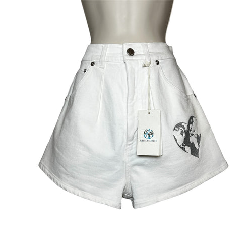 Alberta Ferretti Denim High-Rise Heart Embroidered Mini Shorts – UK8 – pre-loved