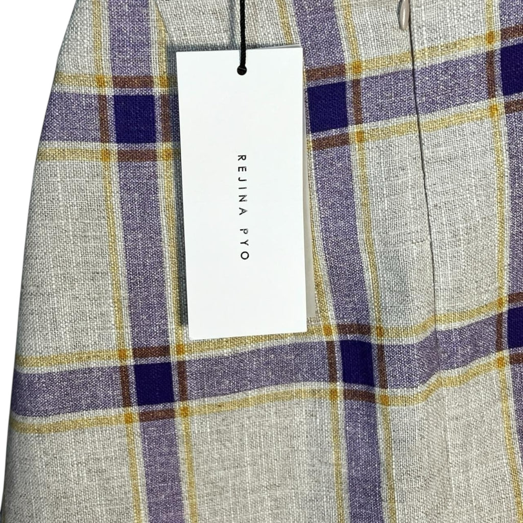 Rejina Pyo Kristine Asymmetrical Linen Check Midi Skirt – UK12