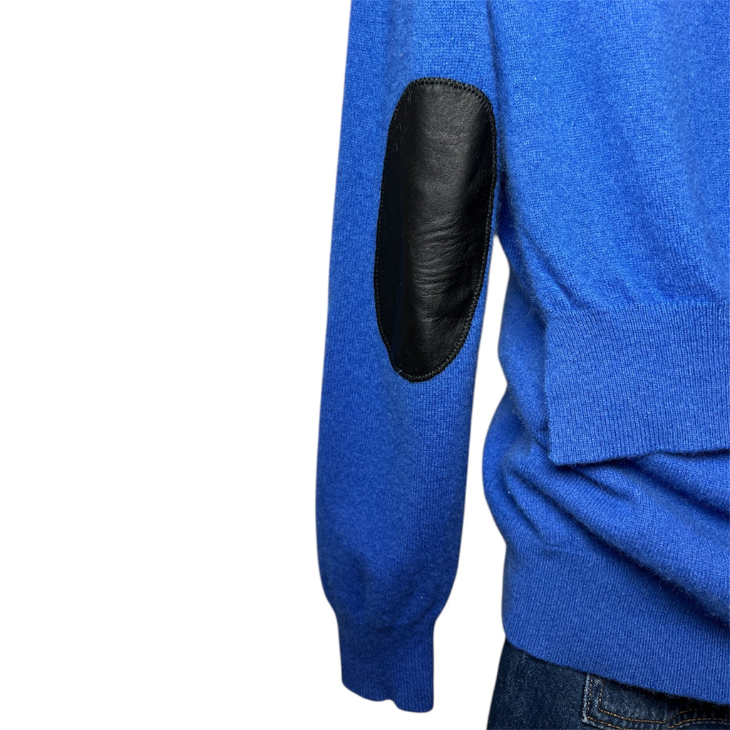 Joseph Minimalist Heritage Cashmere V-Neck Jumper with Leather Elbow Patches – S – pre-loved