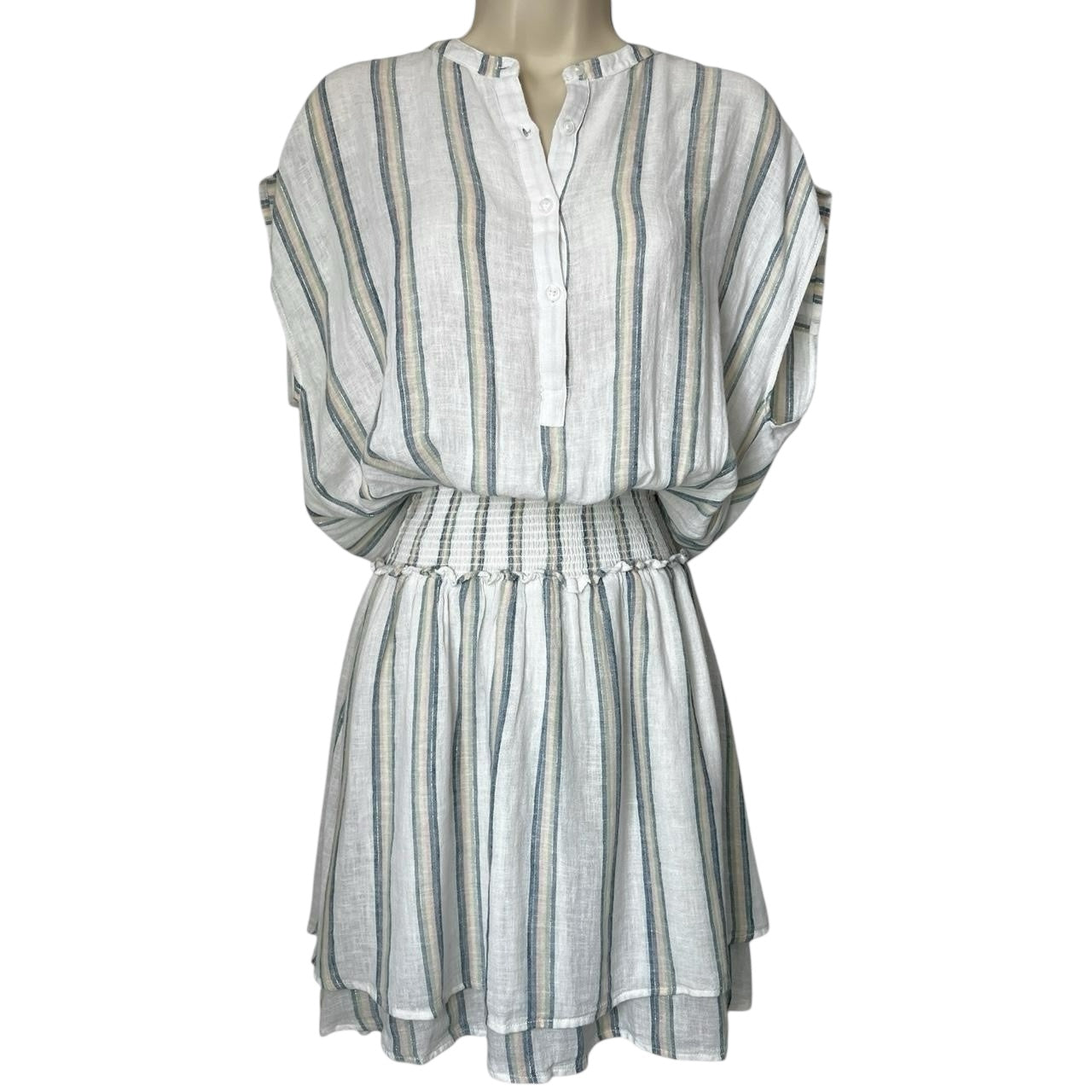 Rails Striped Linen Smocked Tiered Mini Dress – S – pre-loved
