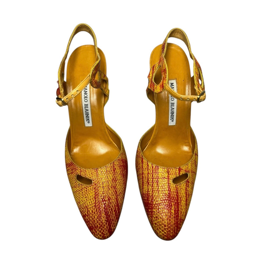 Vintage Manolo Blahnik Cut-Out Leather Heels – Yellow & Red, IT 39.5