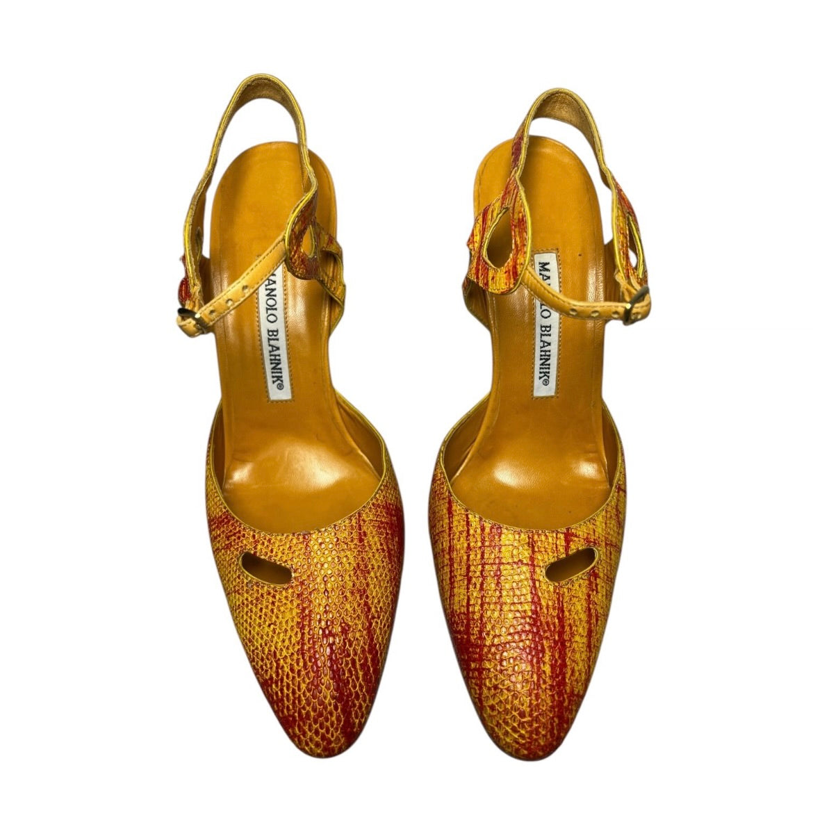 Vintage Manolo Blahnik Cut-Out Leather Heels – Yellow & Red, IT 39.5