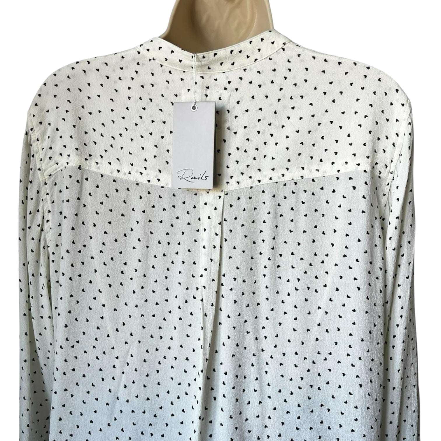 Rails Casey Heart Print Tie-Neck Crepe Blouse – S