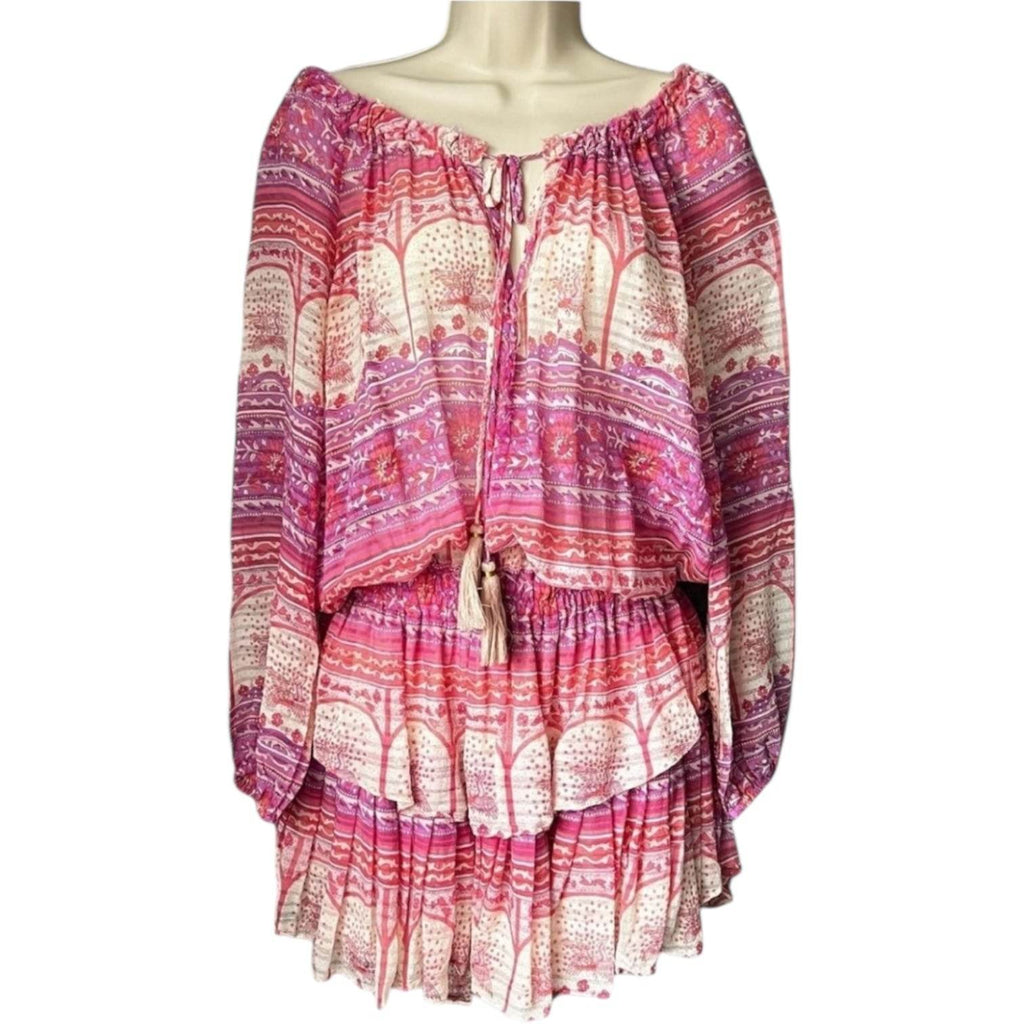 LoveShackFancy Silk Off-Shoulder Tiered Mini Dress – L – pre-loved