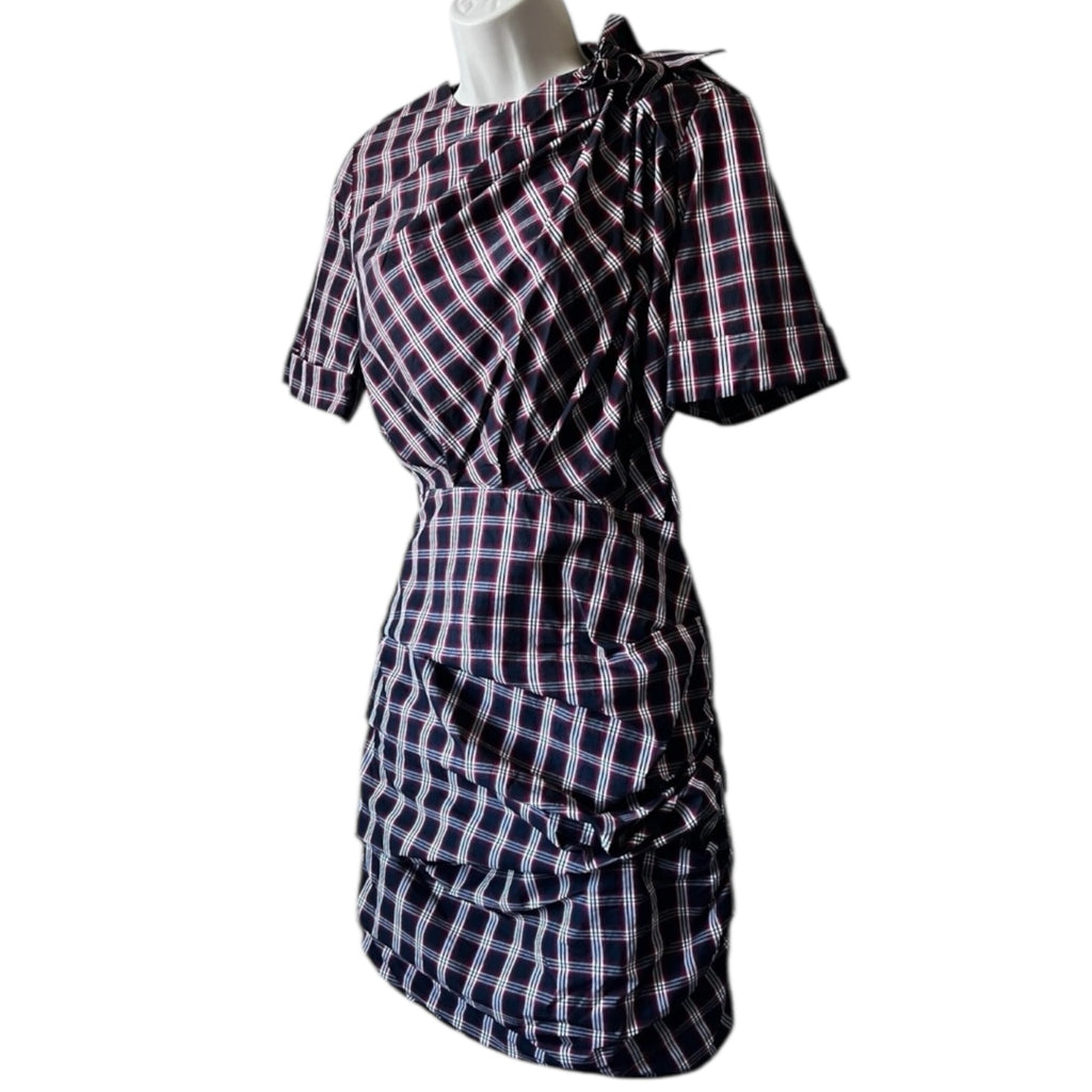 Isabel Marant Tartan Mini Dress – Ruched Cotton Check Short Sleeve, FR36 (UK8) – pre-loved