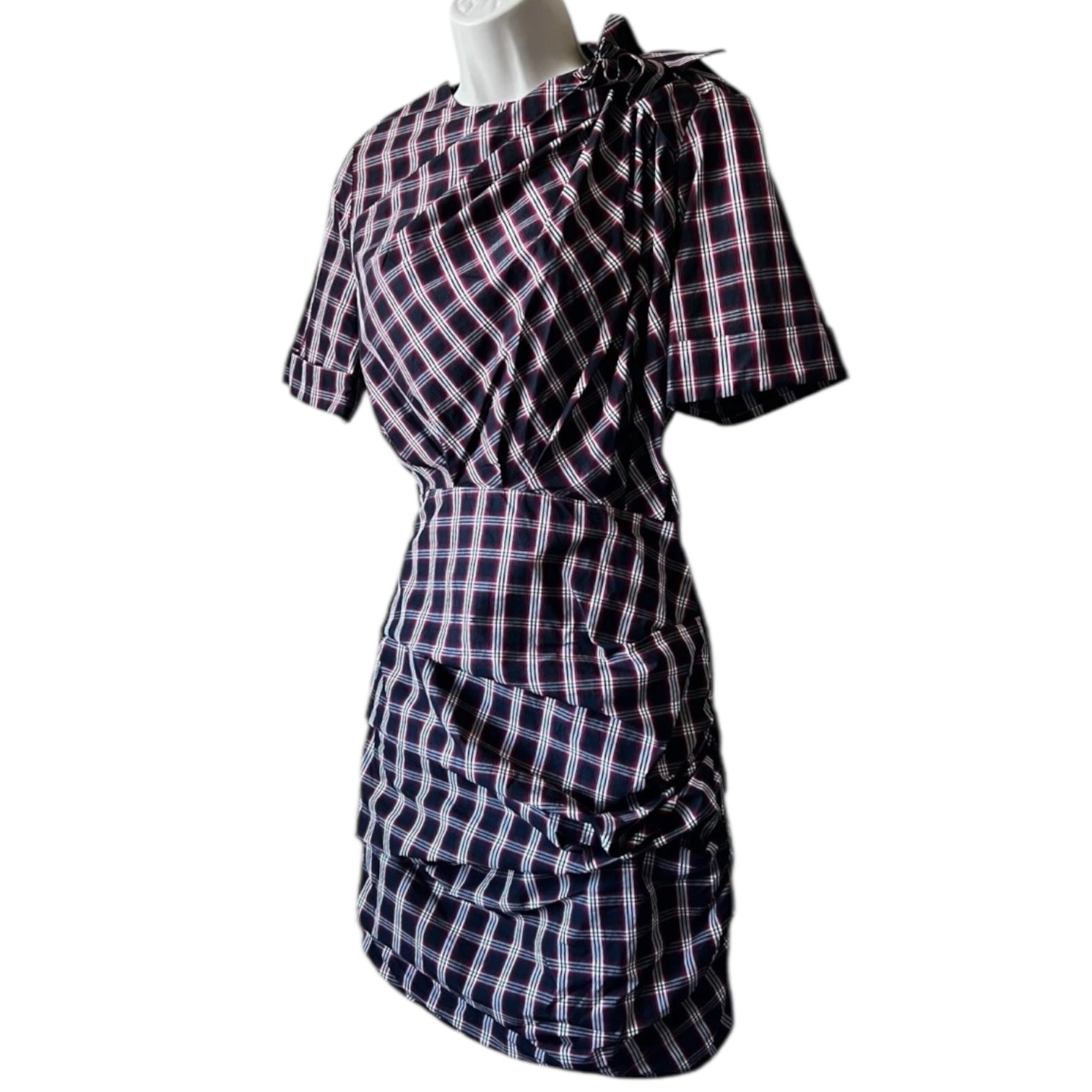 Isabel Marant Tartan Mini Dress – Ruched Cotton Check Short Sleeve, FR36 (UK8) – pre-loved