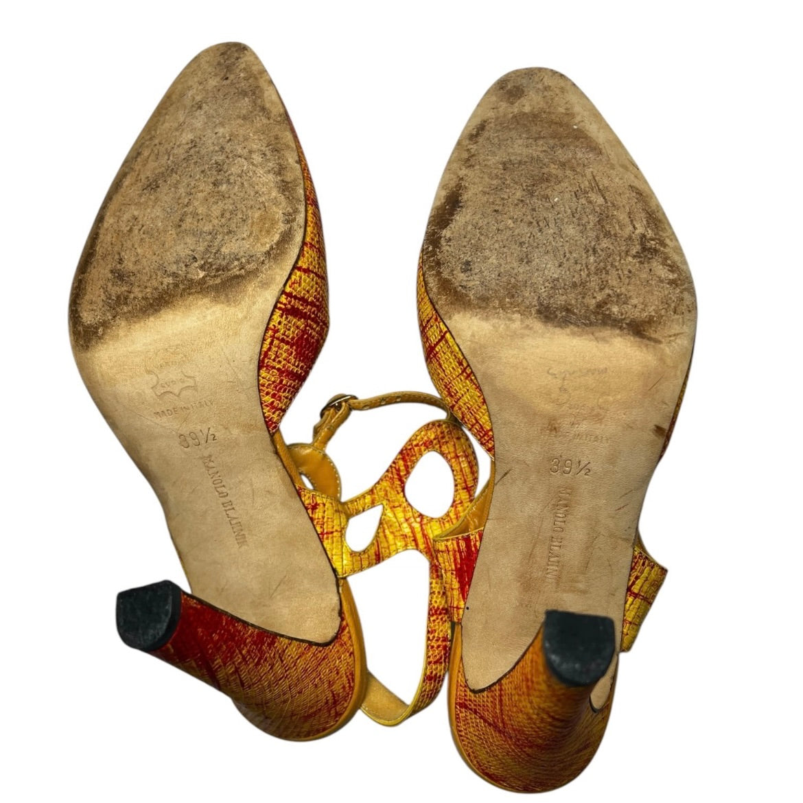 Vintage Manolo Blahnik Cut-Out Leather Heels – Yellow & Red, IT 39.5