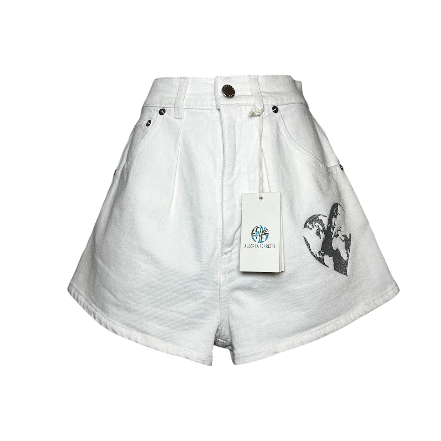 Alberta Ferretti Denim High-Rise Heart Embroidered Mini Shorts – UK8 – pre-loved
