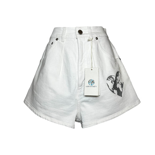 Alberta Ferretti Denim High-Rise Heart Embroidered Mini Shorts – UK8 – pre-loved