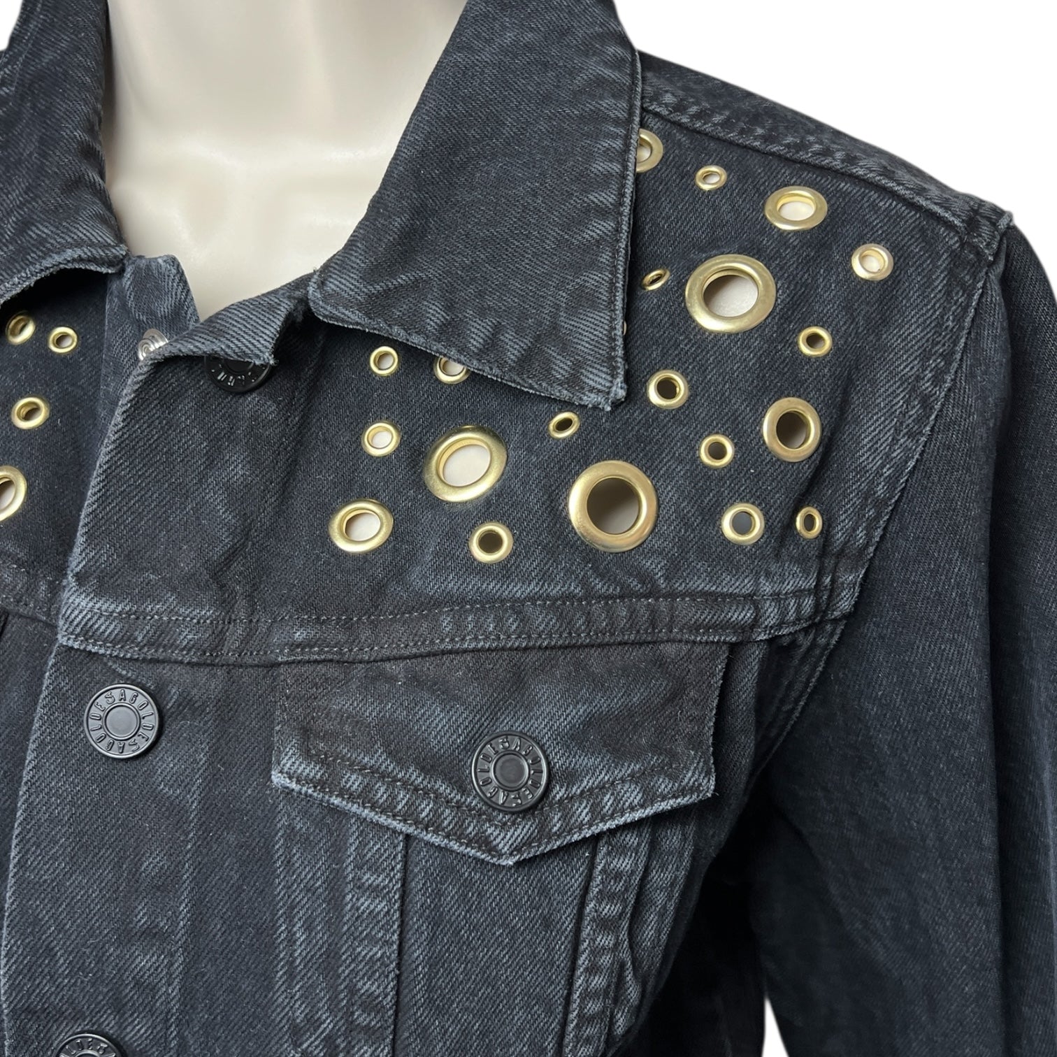 Agolde Studded Crop Denim Jacket – Washed Black, Grommet Detail, M – pre-loved