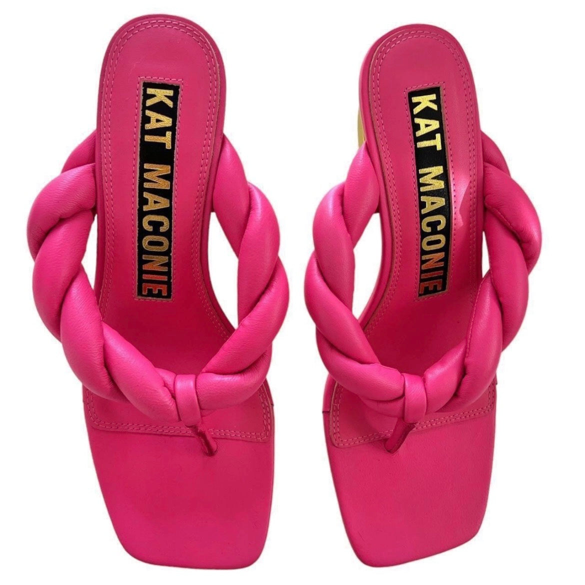 Kat Maconie Puff Braid Square-Toe Chain Heel Sandals – Dragonfruit Pink, UK6