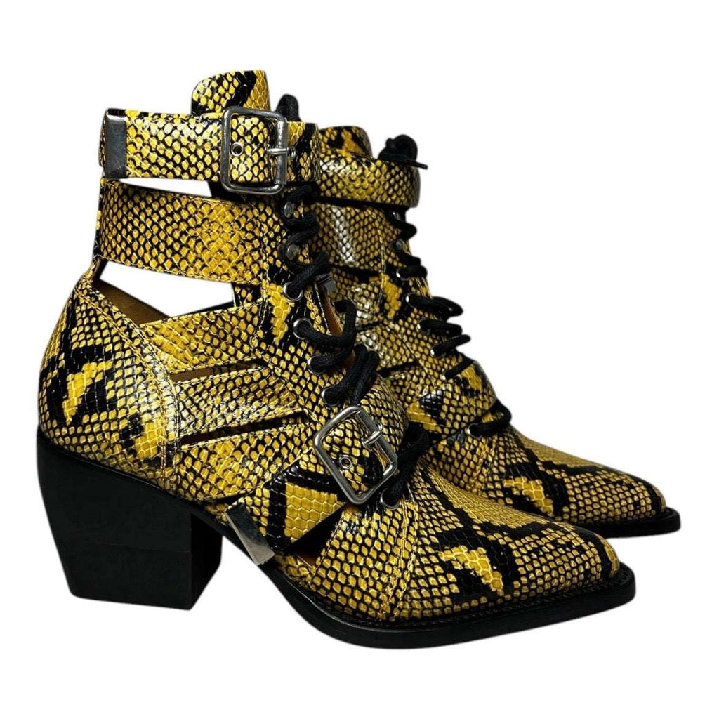 Chloé Rylee Cutout Snakeskin-Effect Leather Ankle Boots – EU 38.5