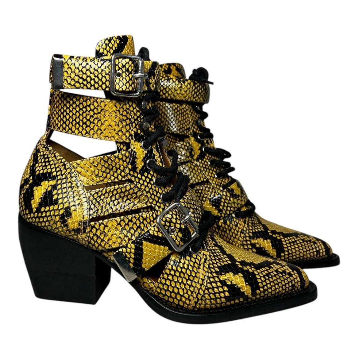 Chloé Rylee Cutout Snakeskin-Effect Leather Ankle Boots – EU 38.5