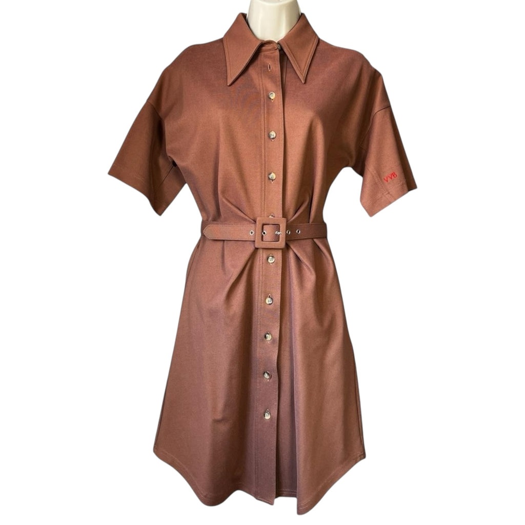Victoria Beckham Ponti Logo-Embroidered Stretch-Woven Mini Shirt Dress - XS