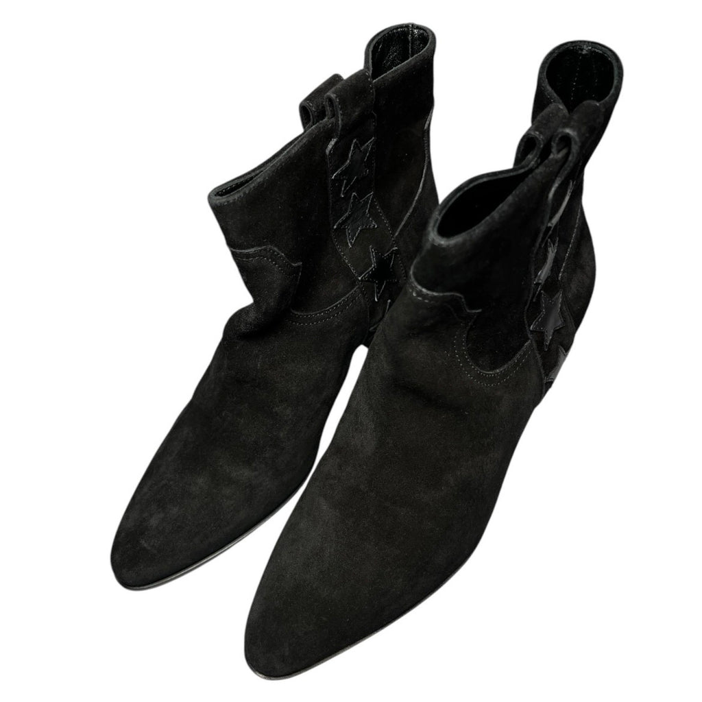 Saint Laurent Rock 40 Western Ankle Boots Black Suede Star Detail - EU37