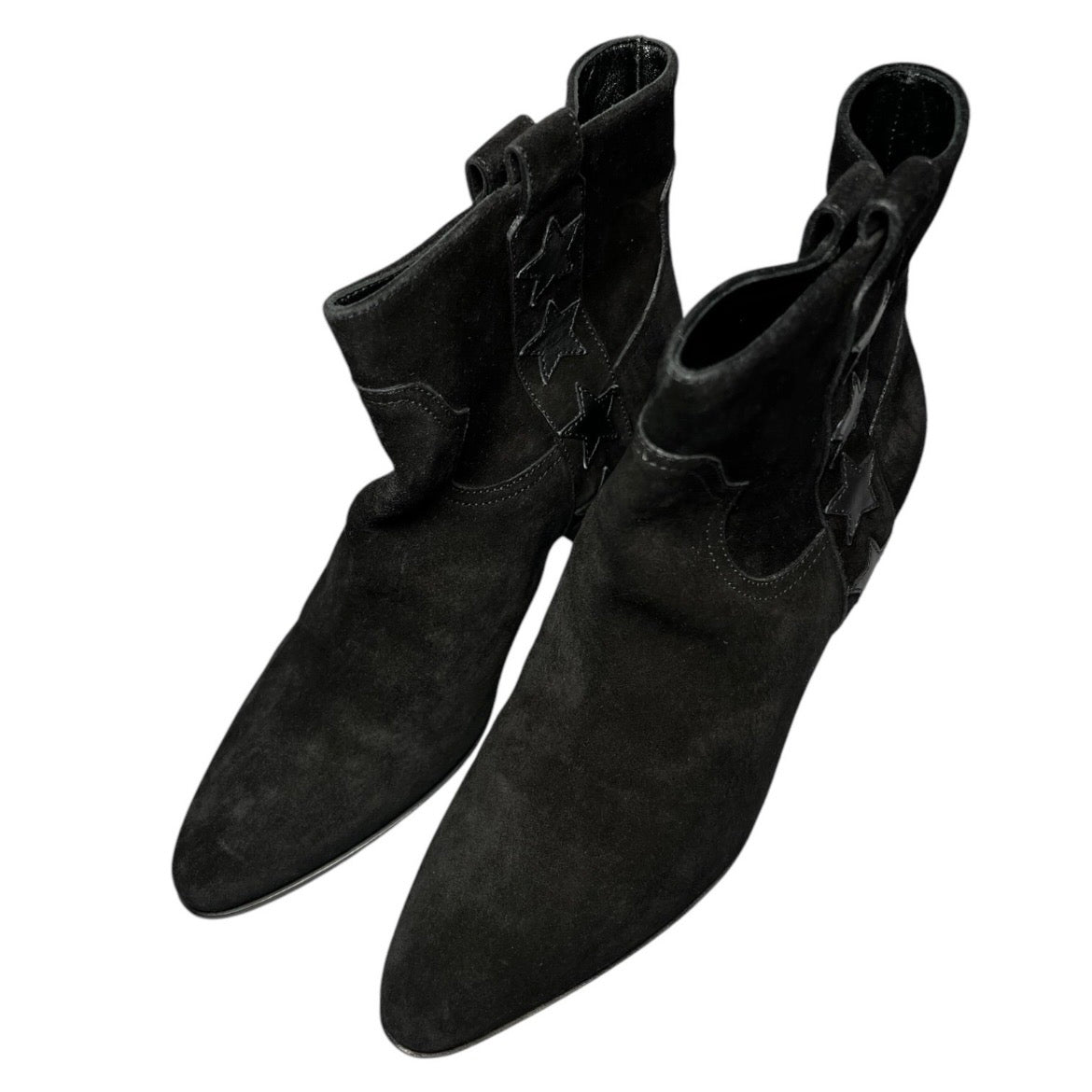 Saint Laurent Rock 40 Western Ankle Boots Black Suede Star Detail - EU37