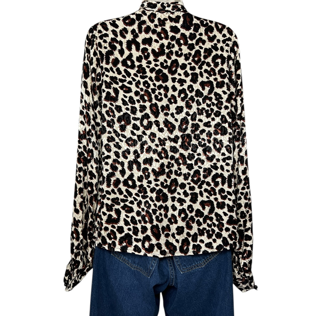 Kitri London Leopard Jacquard Pussy-Bow Blouse – S – pre-loved