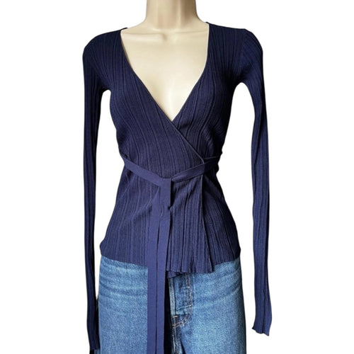 Baum Und Pferdgarten Ribbed Wrap Cardigan – Navy, XS – pre-loved