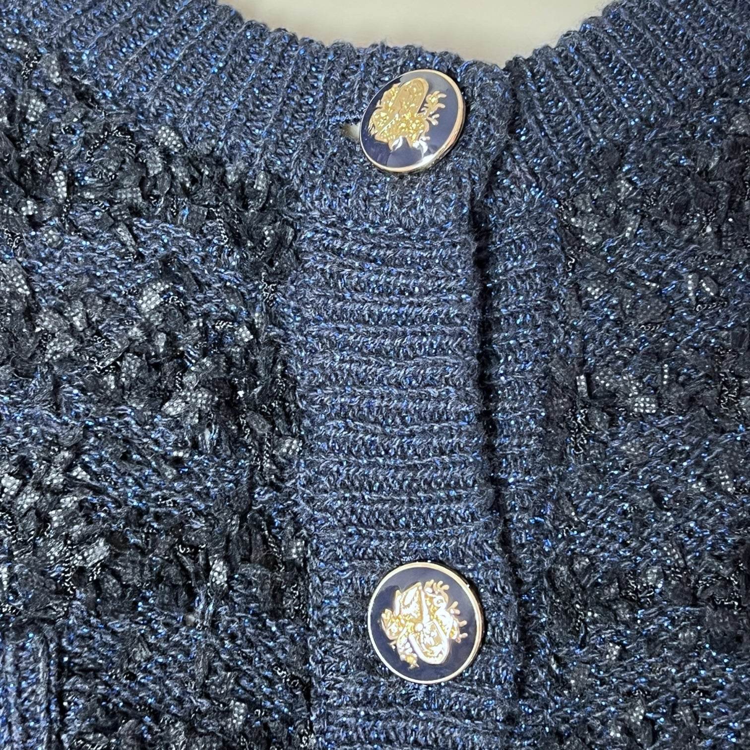 L.K. Bennett Clyde Tweed Cardigan – Black/Navy, Size S – pre-loved