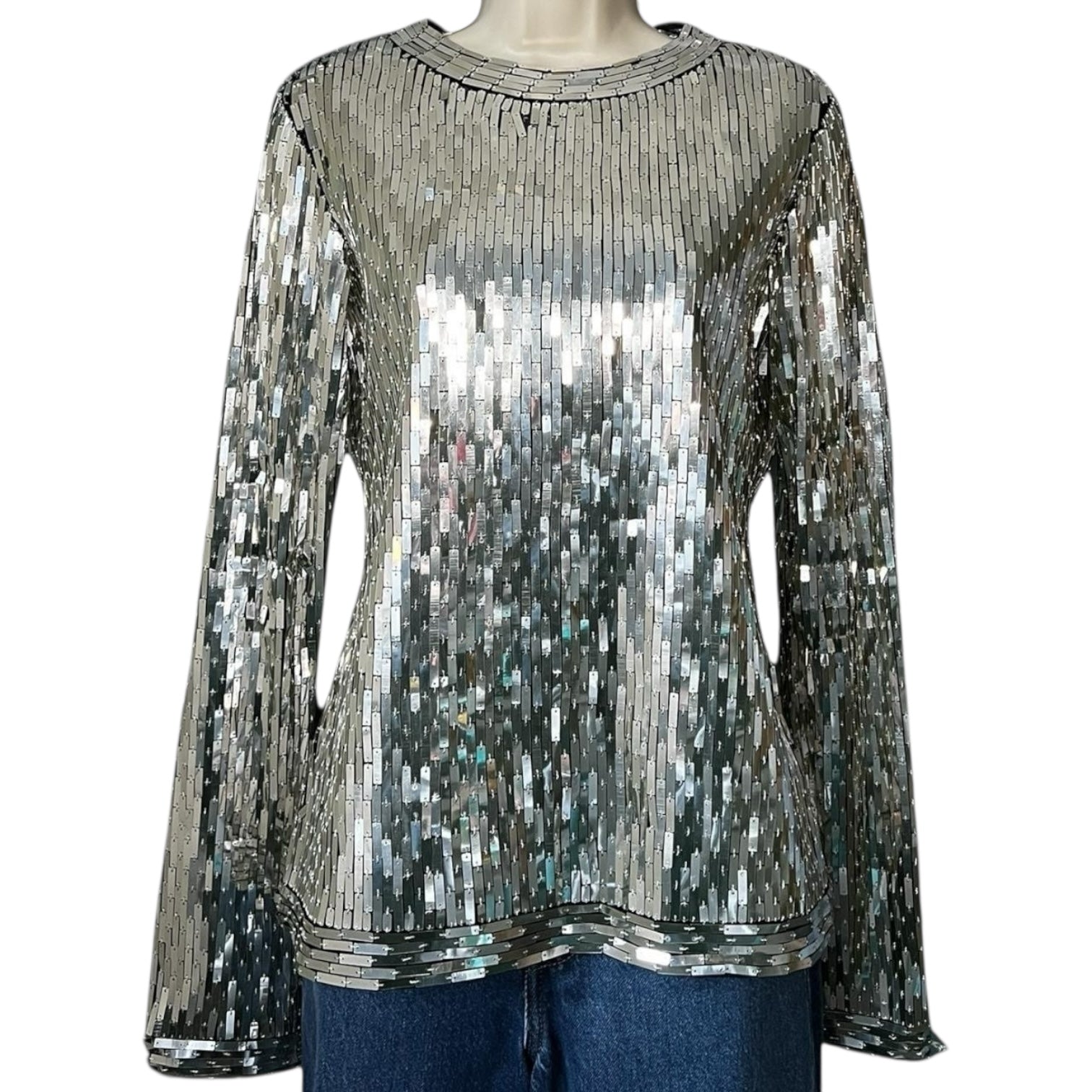Off-White Sequin Embellished Long Sleeve Top – Silver, IT42 – pre-loved
