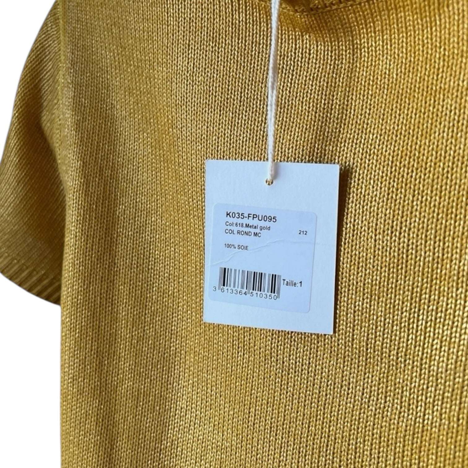 Majestic Filatures Gold Silk Knit Metallic T-Shirt Jumper – Sz 1 (UK8)