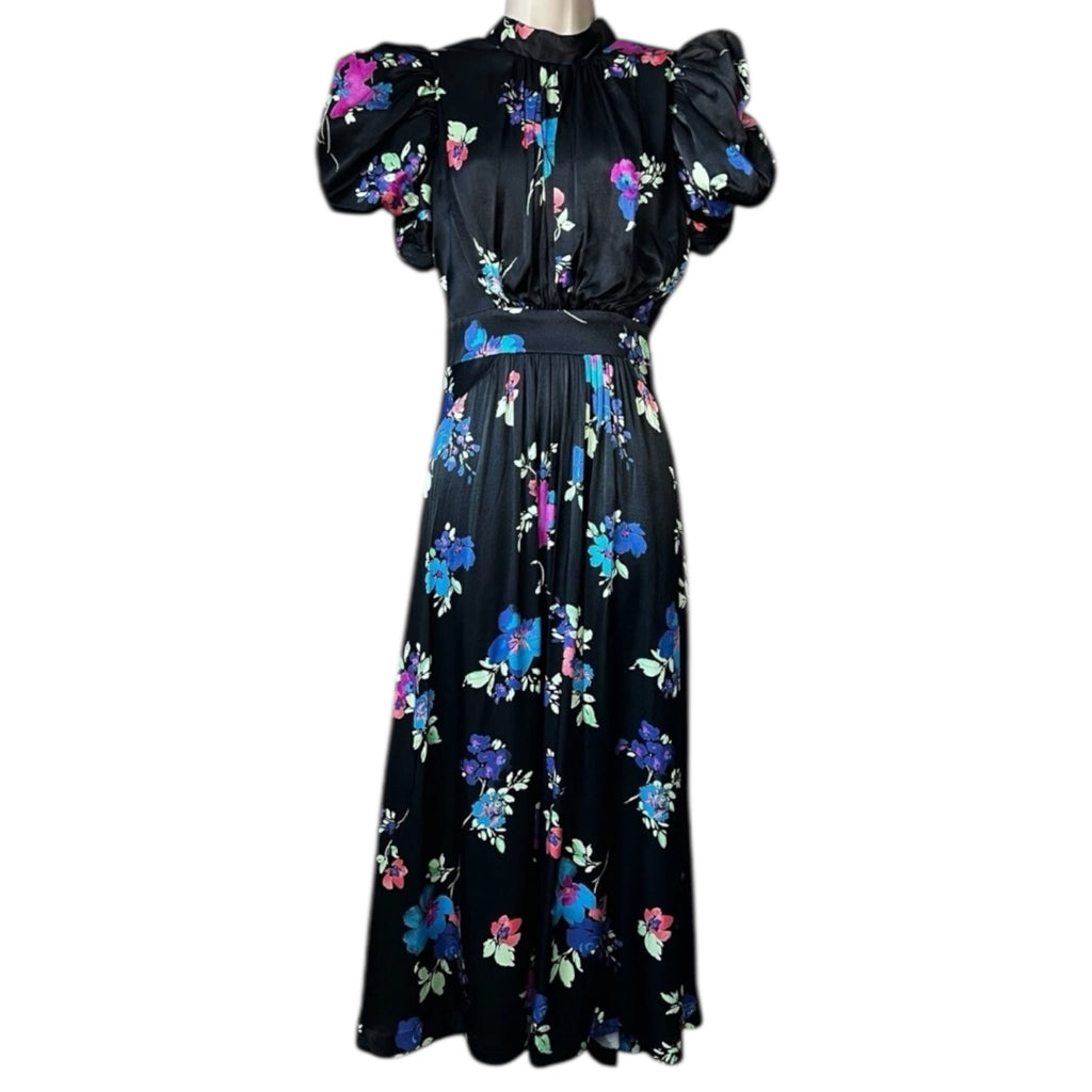 Rotate Birger Christensen Puff Sleeve Satin Midi Dress – DE38 – pre-loved
